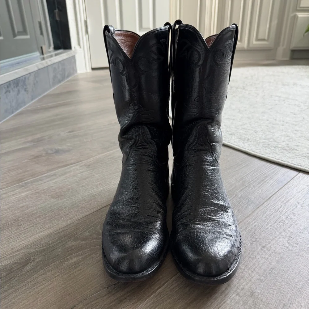 Lucchese Smooth Ostrich Leather Roper Boots 10.5B